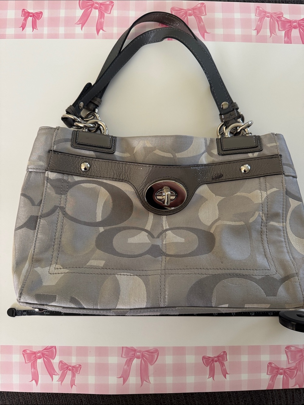 Coach Penelope Optic Signature Gray Turn Lock Shoulder Bag